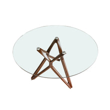 Charger l'image dans la visionneuse de la galerie, Table de salle à manger ronde en verre avec pieds en bois, 140×75