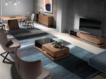 Charger l'image dans la visionneuse de la galerie, Angel Cerda Table basse Hawaï en bois de noyer et vitrail noir avec tiroir Référence 2061