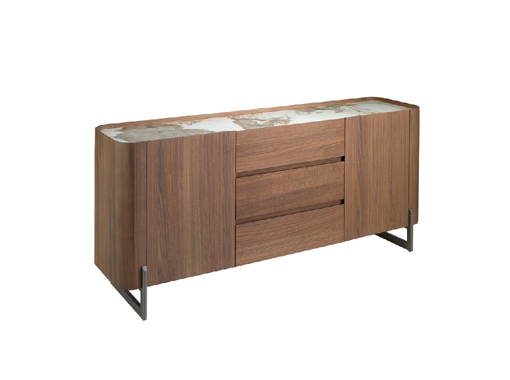 Buffet design en noyer et plateau en marbre de porcelaine – Angel Cerdá 3252