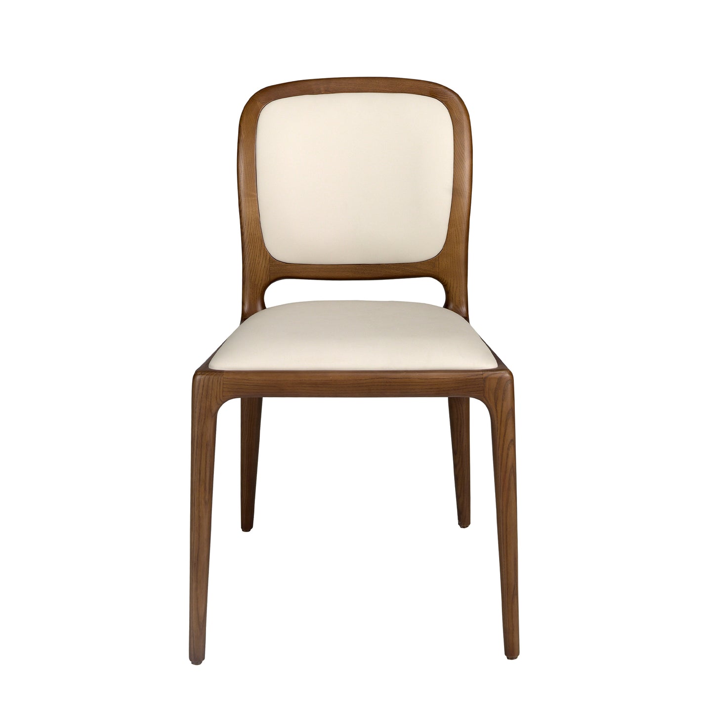 Chaise design en similicuir crème avec pieds en bois noyer – Angel Cerdá 4169