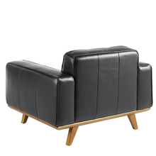 Charger l'image dans la visionneuse de la galerie, Fauteuil en cuir noir et pied en bois Angel Cerda