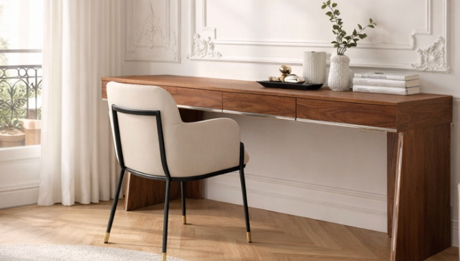 Bureau droit design en bois de noyer