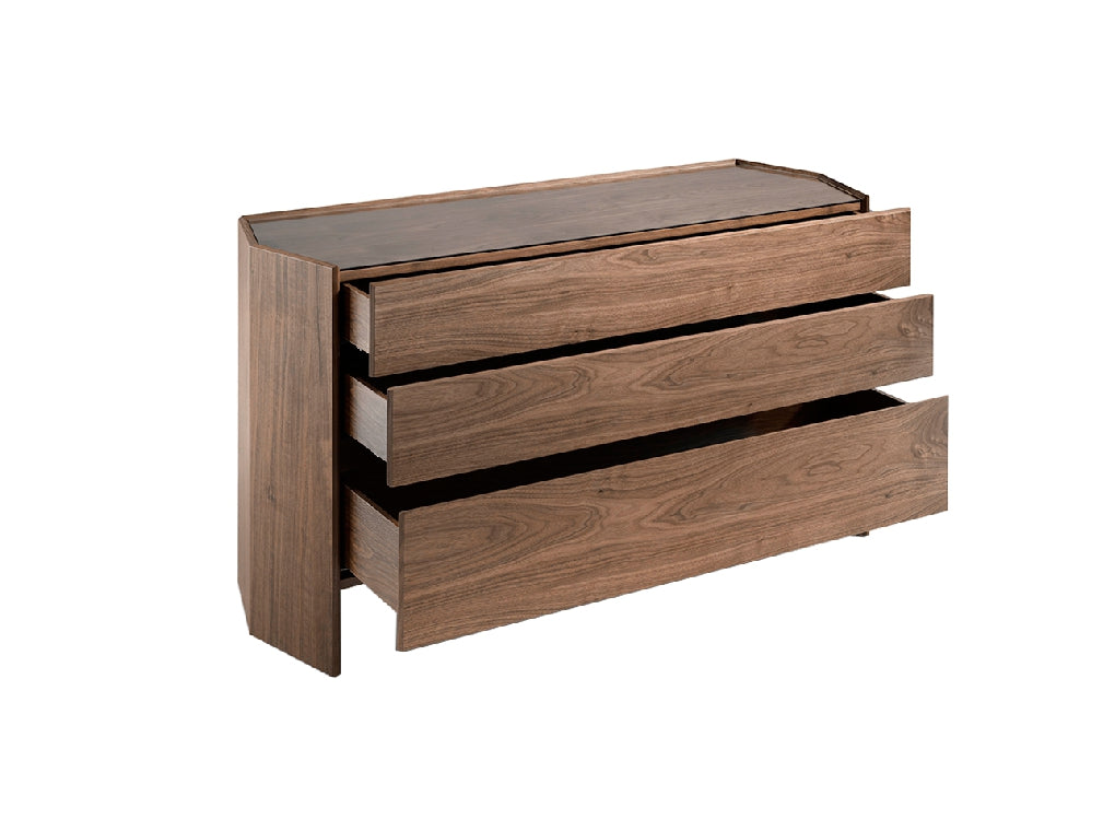 Commode hexagonale en bois de noyer & verre trempé