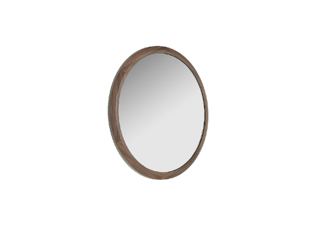 Miroir mural rond en bois de noyer au design contemporain élégant