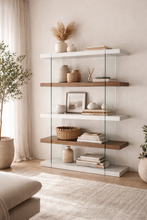 Charger l'image dans la visionneuse de la galerie, Étagère design blanche avec structure en verre pour décoration moderne