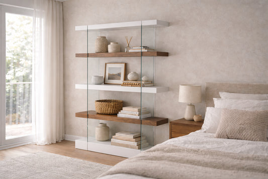 Etagère en bois de noyer et verre