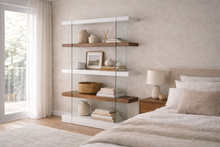 Charger l'image dans la visionneuse de la galerie, Étagère design en bois et verre au style moderne pour intérieur contemporain