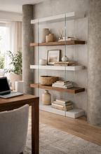 Charger l'image dans la visionneuse de la galerie, Étagère murale en bois blanc et verre au style moderne et épuré