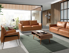 Charger l'image dans la visionneuse de la galerie, Fauteuil en cuir et pied en acier noir Angel Cerda