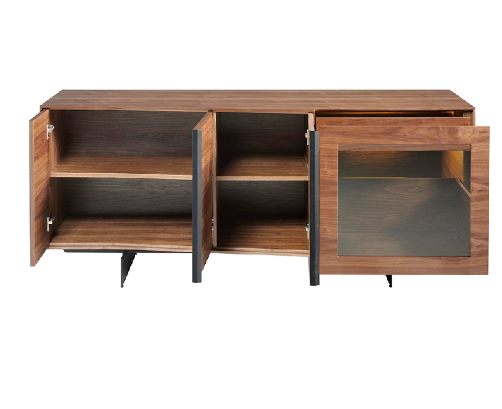 Buffet design en bois noyer avec cave à vin et éclairage LED – Angel Cerdá 3218
