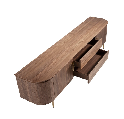 Meuble TV en Bois de Noyer et Acier Inoxydable doré Angel Cerda
