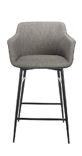 Tabouret de bar rembourré en tissu gris et acier noir Angel Cerda 4089