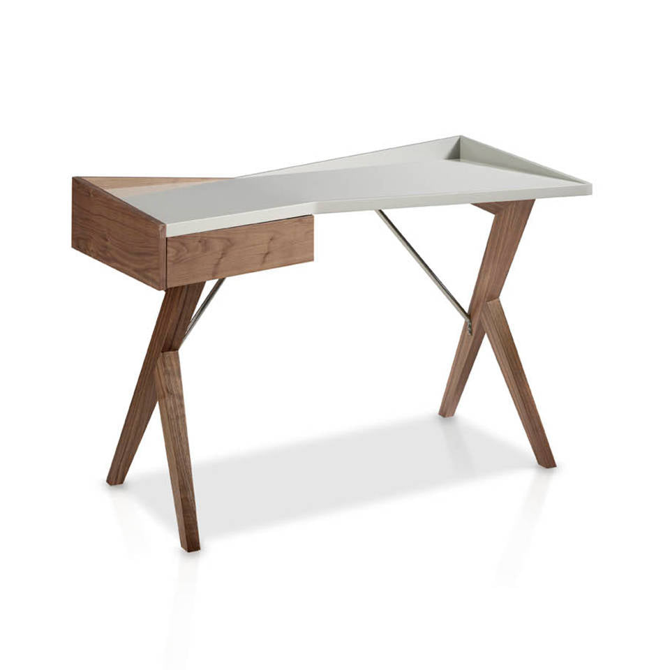 Bureau design moderne en bois de noyer et plateau laqué gris - Angel Cerda 3018