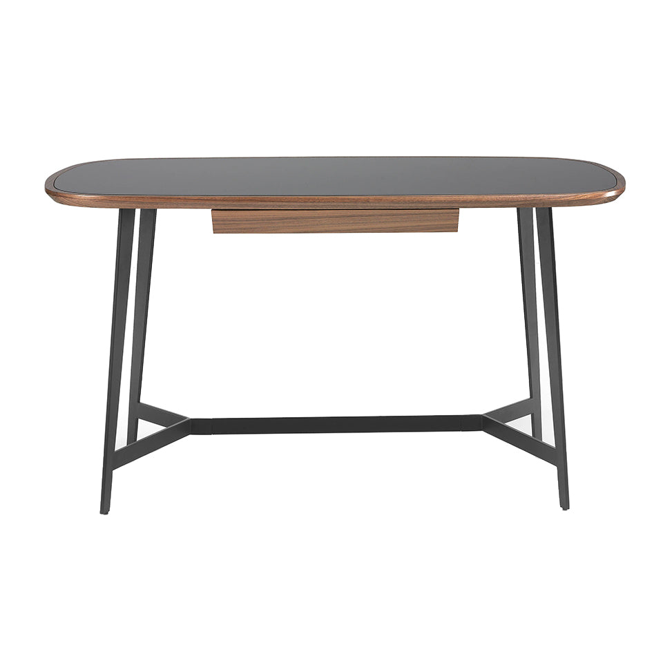 Bureau design en verre trempé noir et bois de noyer – Angel Cerdá 3137