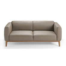 Charger l'image dans la visionneuse de la galerie, Canapé 3 places rembourré en cuir avec structure en bois de noyer
