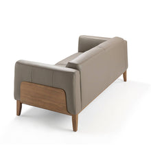 Charger l'image dans la visionneuse de la galerie, Canapé 3 places rembourré en cuir avec structure en bois de noyer