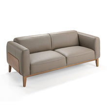 Charger l'image dans la visionneuse de la galerie, Canapé 3 places rembourré en cuir avec structure en bois de noyer