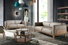 Charger l'image dans la visionneuse de la galerie, Canapé 3 places rembourré en cuir avec structure en bois de noyer