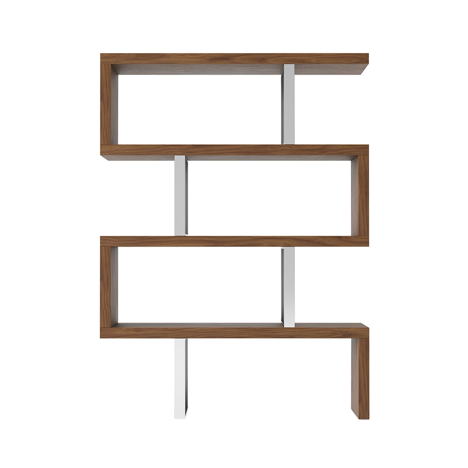 Étagère design moderne en bois plaqué noyer et acier chromé