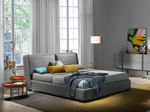 Charger l'image dans la visionneuse de la galerie, Lit rembourré gris structure en bois de pin