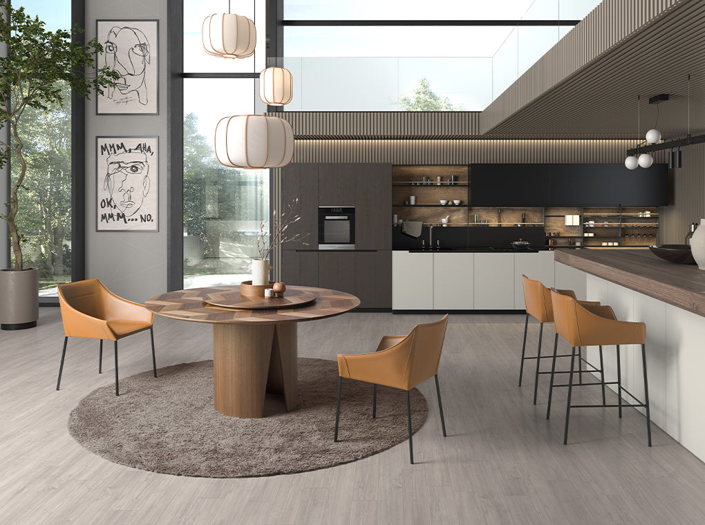 Table à manger ronde bois noyer massif Ø130cm | Salle à manger