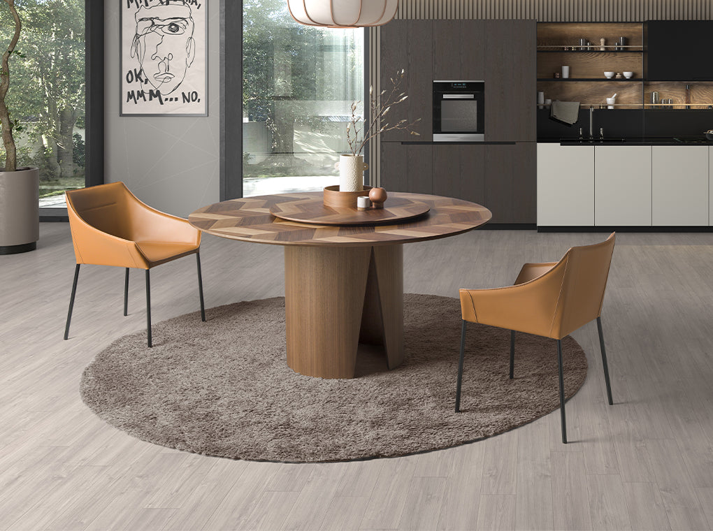 Table à manger ronde bois noyer massif Ø130cm | Salle à manger