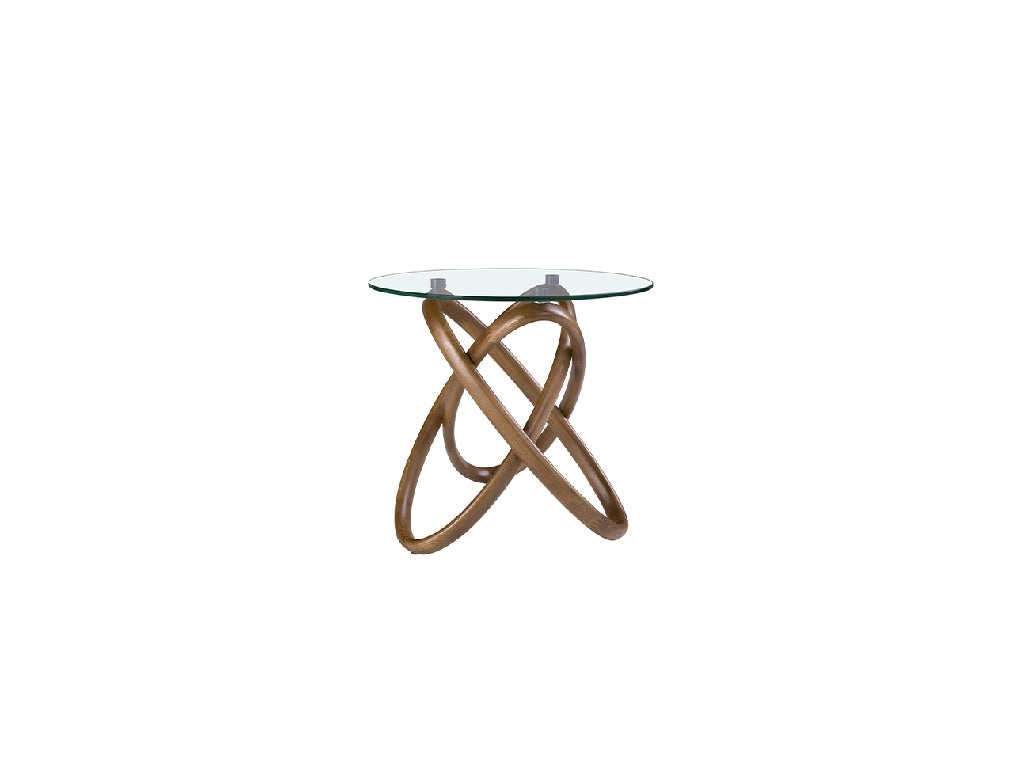 Table d’angle ronde en verre trempé et noyer modèle 2126 Angel Cerdá