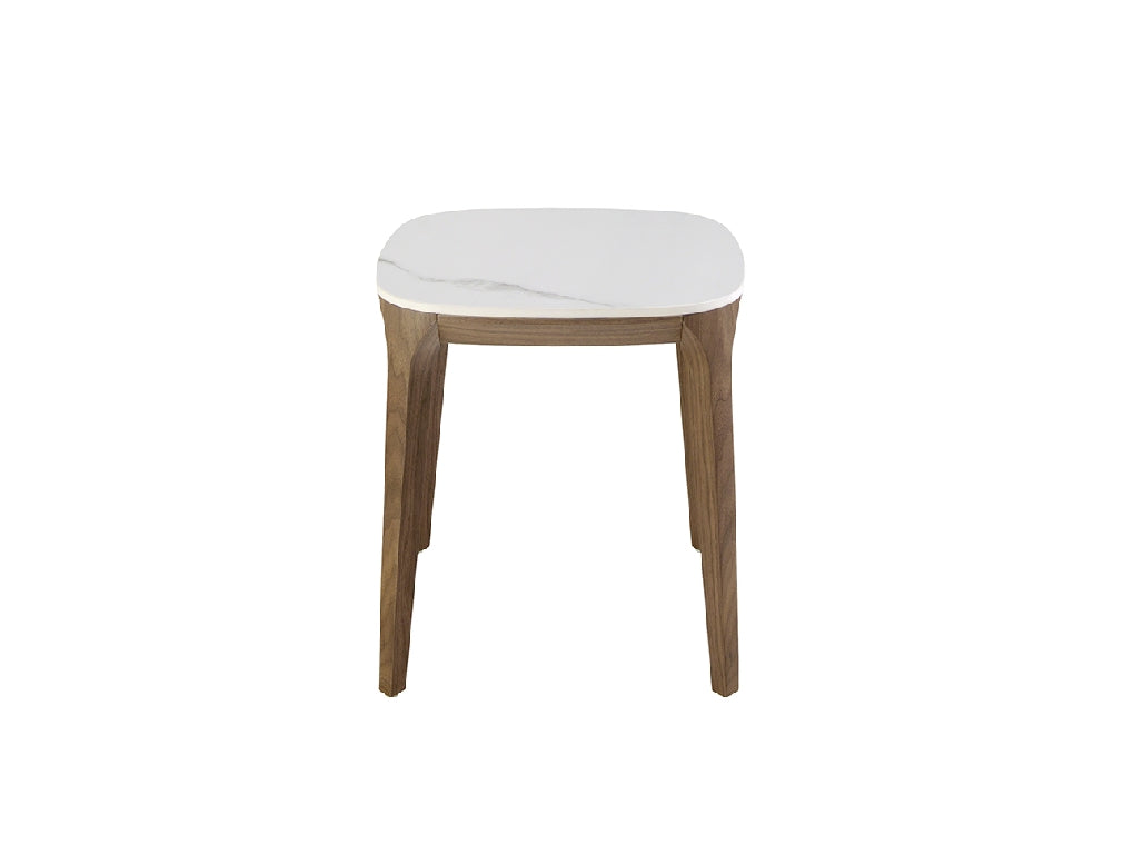 Table d’angle carrée en marbre porcelaine et noyer modèle 2133 Angel Cerdá