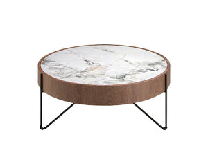 Table basse ronde en marbre porcelaine, noyer et acier noir 2138 Angel Cerdá