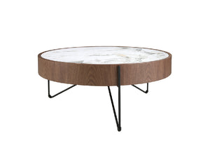 Table basse ronde en marbre porcelaine, noyer et acier noir 2138 Angel Cerdá