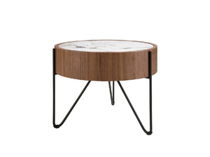 Table d’angle ronde en marbre porcelaine, noyer et acier noir 2139 Angel Cerdá