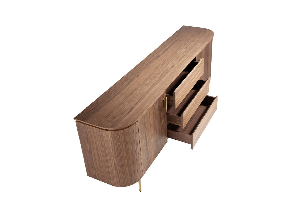 Buffet design en bois de noyer avec poignées en acier doré – Angel Cerdá 3228