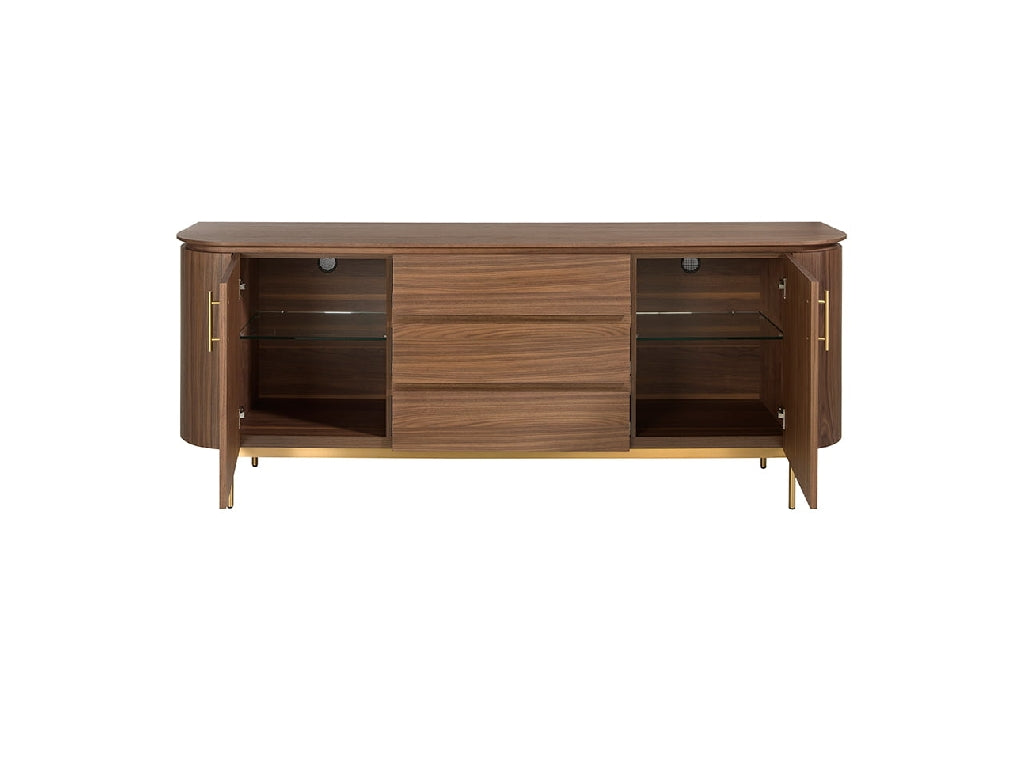 Buffet design en bois de noyer avec poignées en acier doré – Angel Cerdá 3228