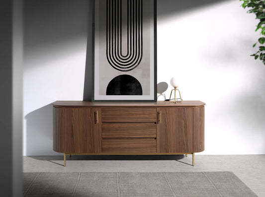 Buffet design en bois de noyer avec poignées en acier doré – Angel Cerdá 3228