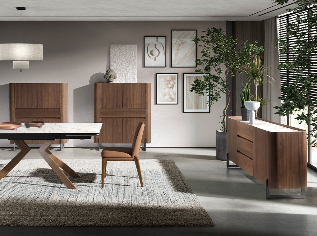 Buffet design en noyer et plateau en marbre de porcelaine – Angel Cerdá 3252