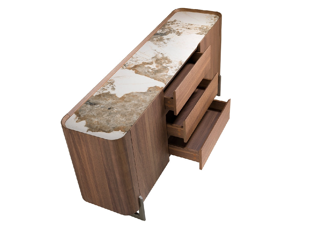 Buffet design en noyer et plateau en marbre de porcelaine – Angel Cerdá 3252