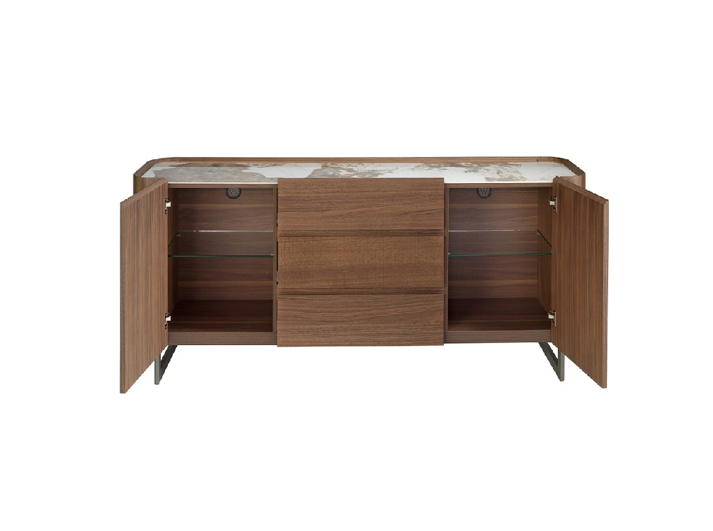 Buffet design en noyer et plateau en marbre de porcelaine – Angel Cerdá 3252