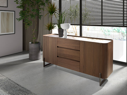 Buffet design en noyer et plateau en marbre de porcelaine – Angel Cerdá 3252