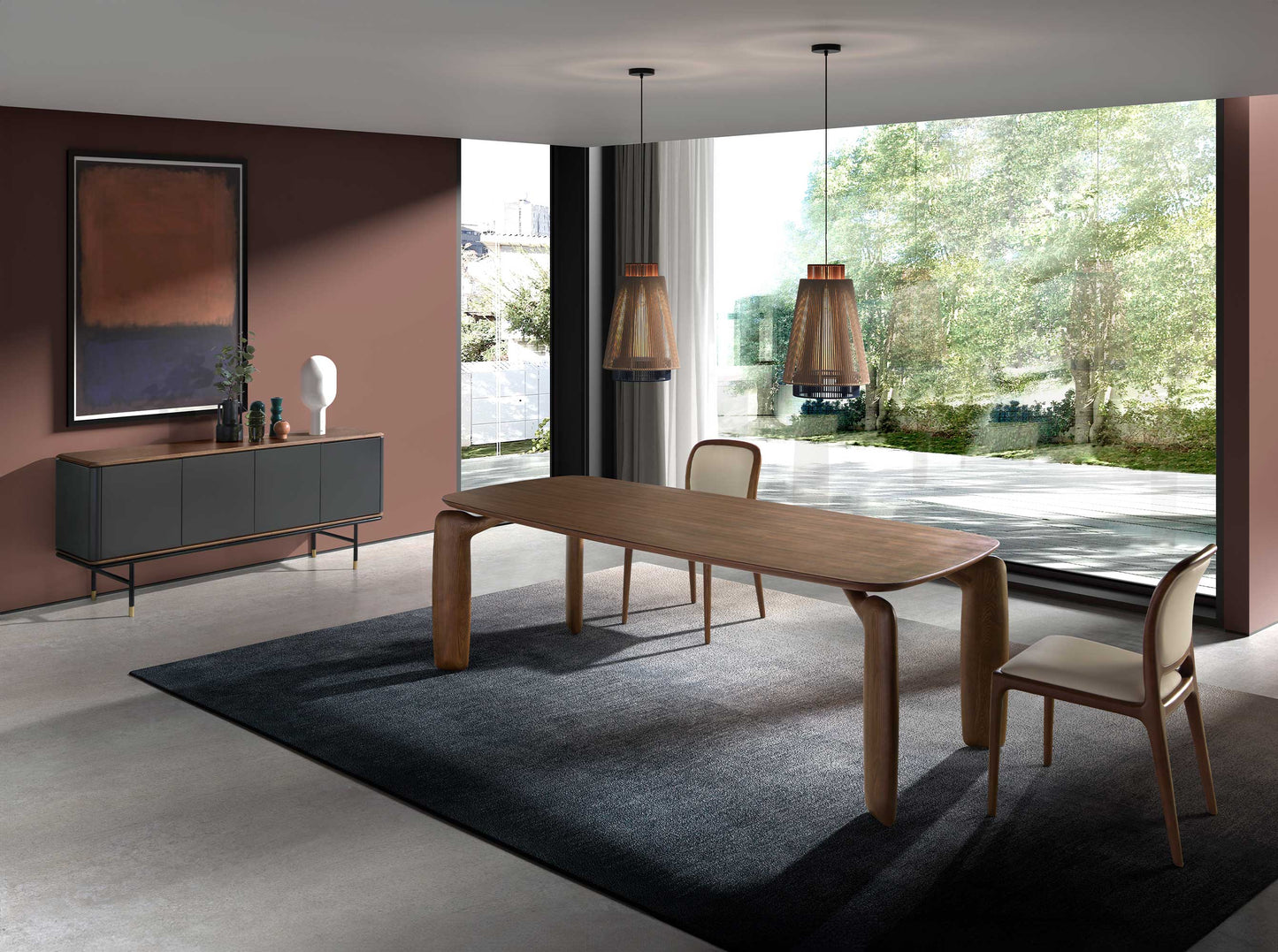 Buffet design en bois gris foncé avec acier noir et plateau en noyer – Angel Cerdá 3264