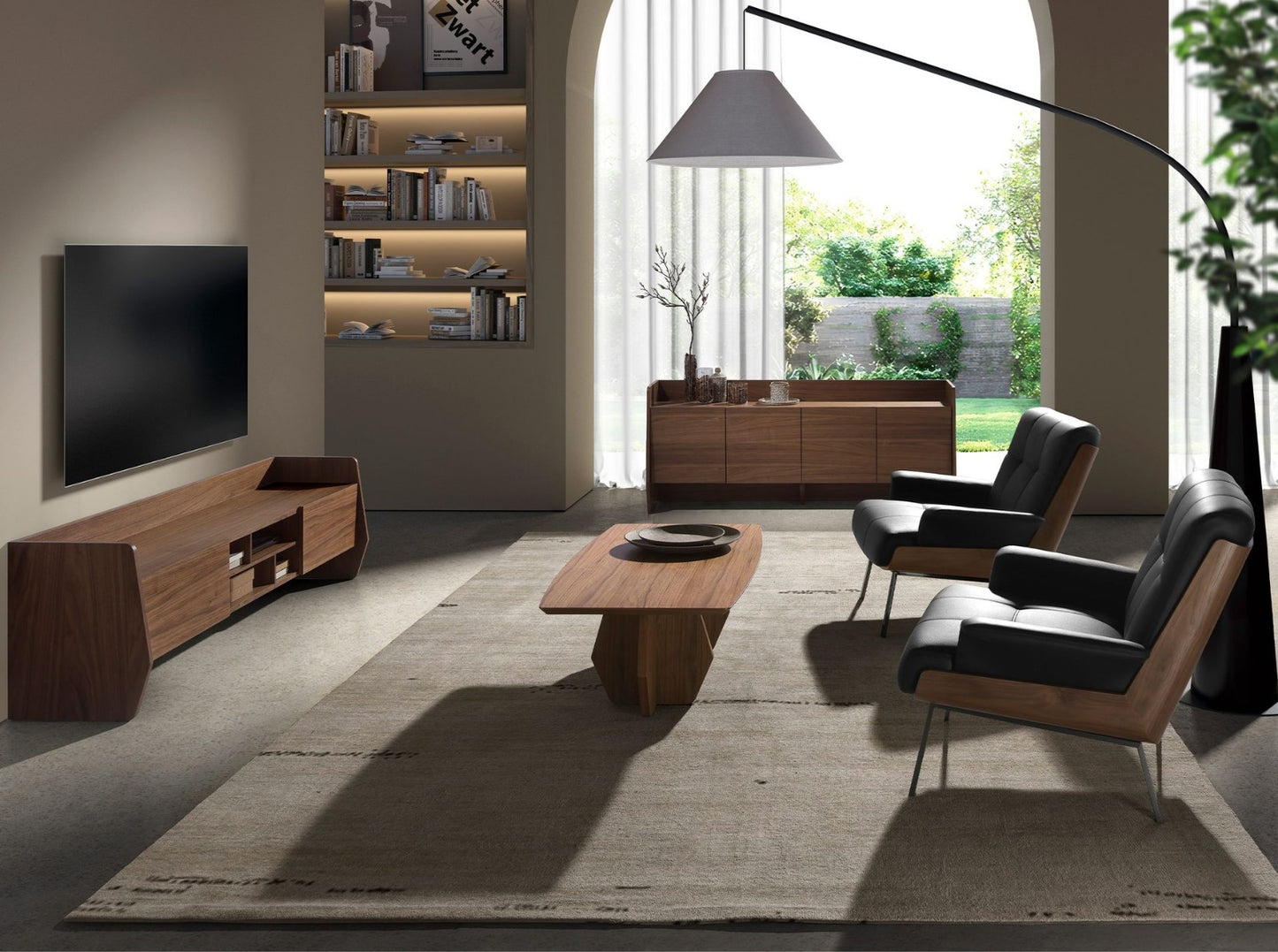 Meuble TV bois noyer design contemporain 160cm | Salon moderne