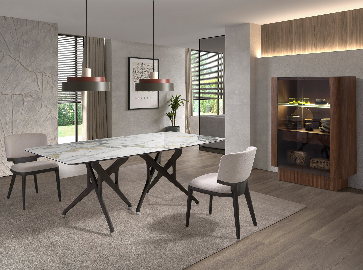 Buffet haut design en bois de noyer avec éclairage LED intérieur – Angel Cerdá 3273