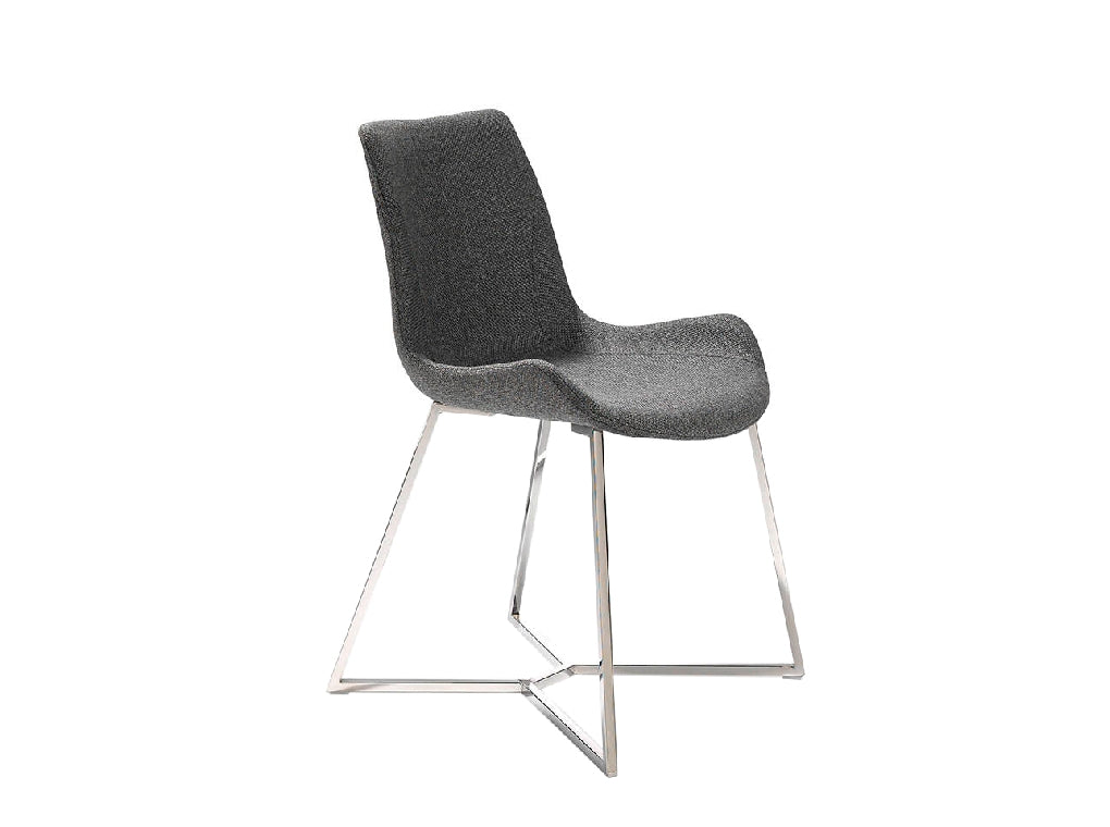 Chaise de salle à manger design en tissu gris et pieds en acier chromé – Angel Cerdá 4009