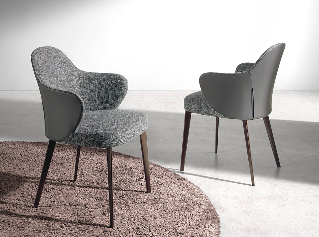 Chaise de salle à manger design en tissu & éco-cuir avec pieds finition bronze