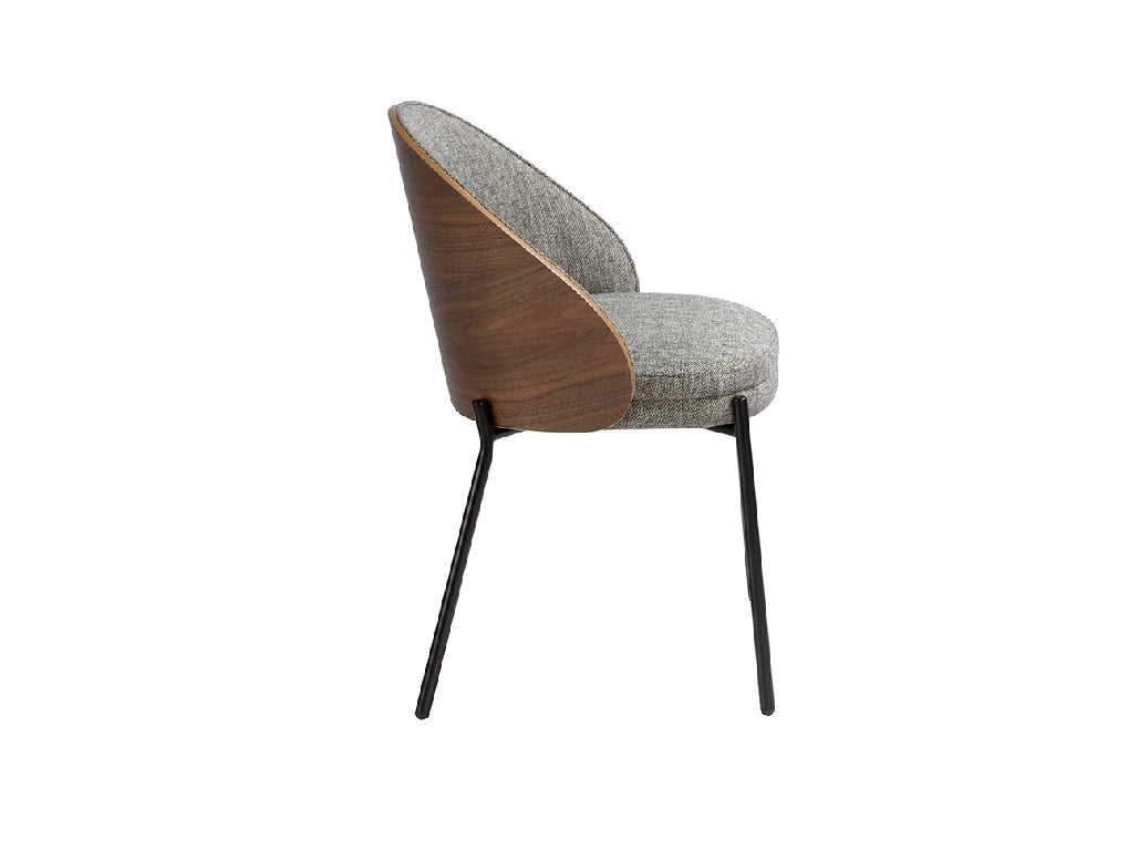 Chaise de salle à manger design en tissu gris et dossier noyer – Angel Cerdá 4115