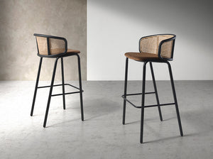 Tabouret en velours et rotin brun Angel Cerdá 4128