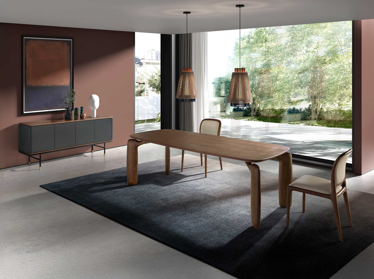 Chaise design en similicuir crème avec pieds en bois noyer – Angel Cerdá 4169