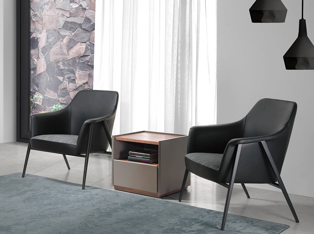 Fauteuil en tissu et cuir écologique tapissé avec structure en acier noir 5080 Angel Cerdá