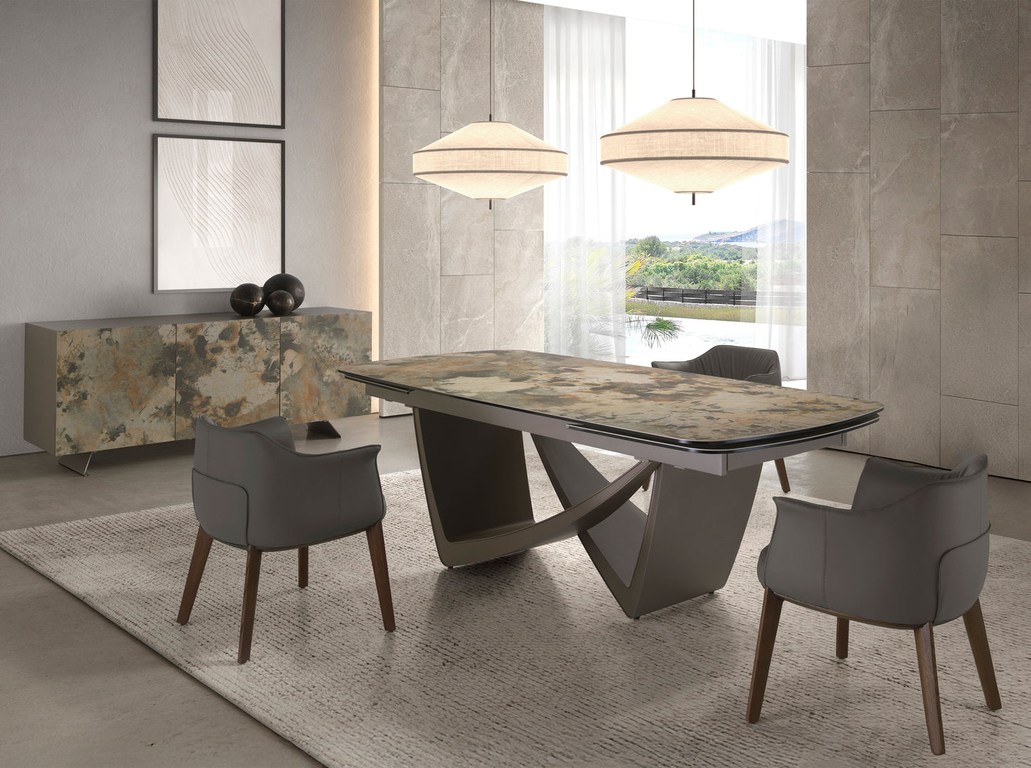 Chaise design en similicuir gris et pieds en bois noyer – Angel Cerdá 5152