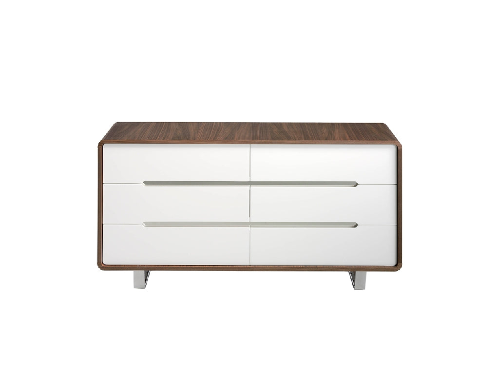 Commode en noyer avec tiroirs blancs et acier chromé 7106 Angel Cerdá