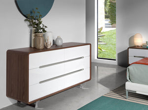 Commode en noyer avec tiroirs blancs et acier chromé 7106 Angel Cerdá